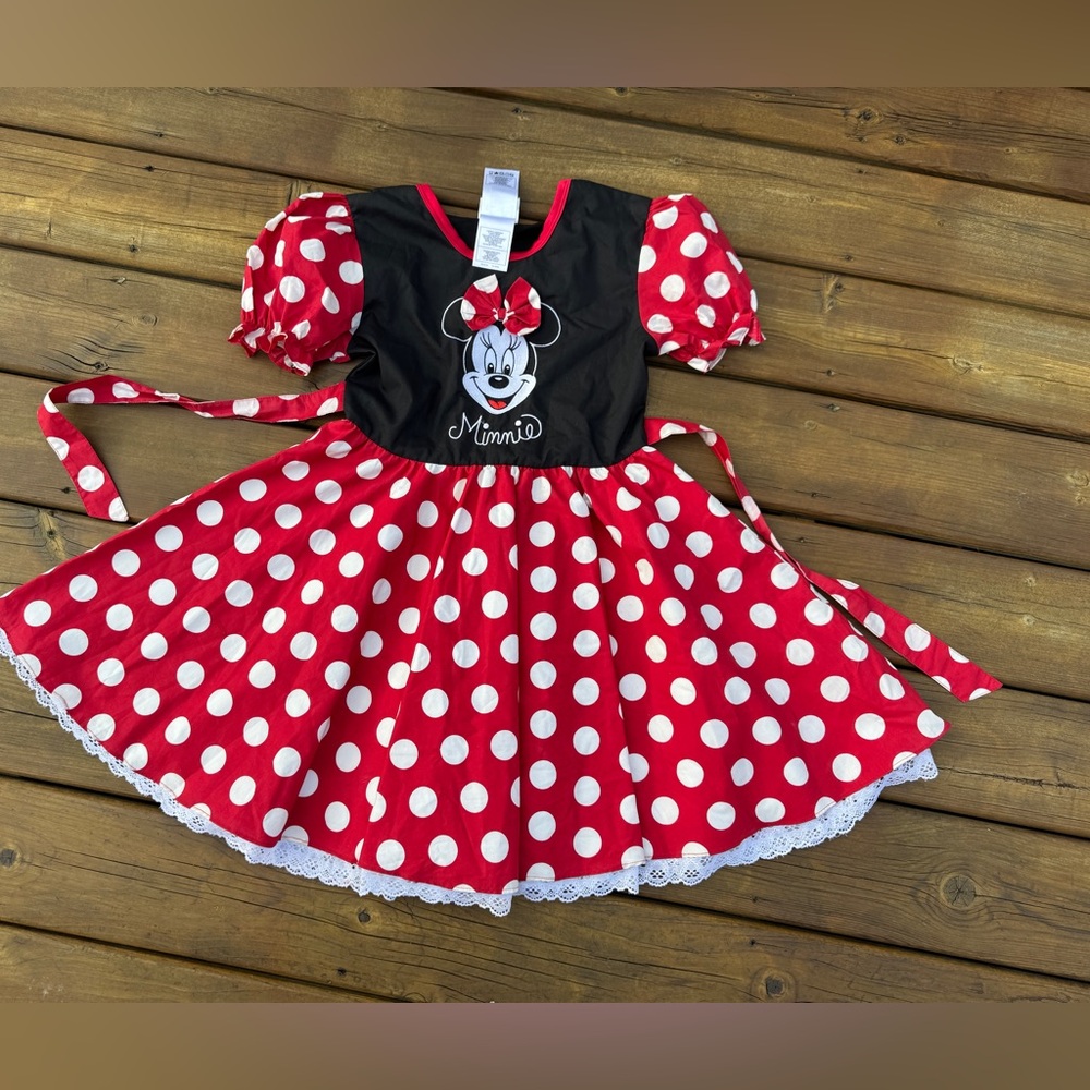 Disney Minnie Mouse Dress Costume Play Parks Red Polka Dot Kids Size L
